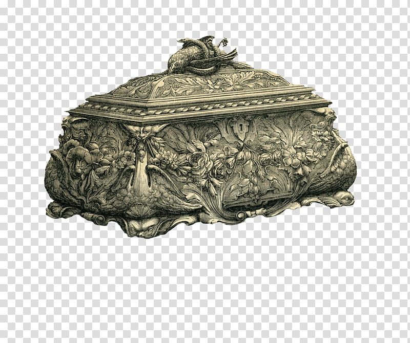 Vintage Casket, grey emboss jewelry box transparent background PNG clipart