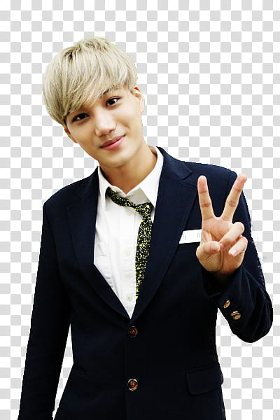 Kai EXO Render, man wearing black suit jacket doing peace sign transparent background PNG clipart