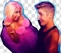 smiling Justin Bieber and Nicki Minaj facing each other transparent background PNG clipart