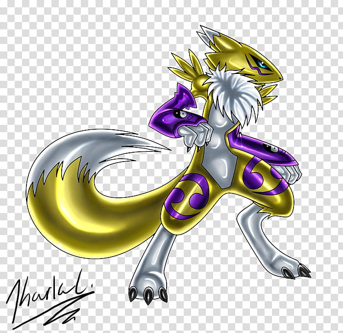 Renamon Click me, yellow, white, and purple monster character illustration transparent background PNG clipart