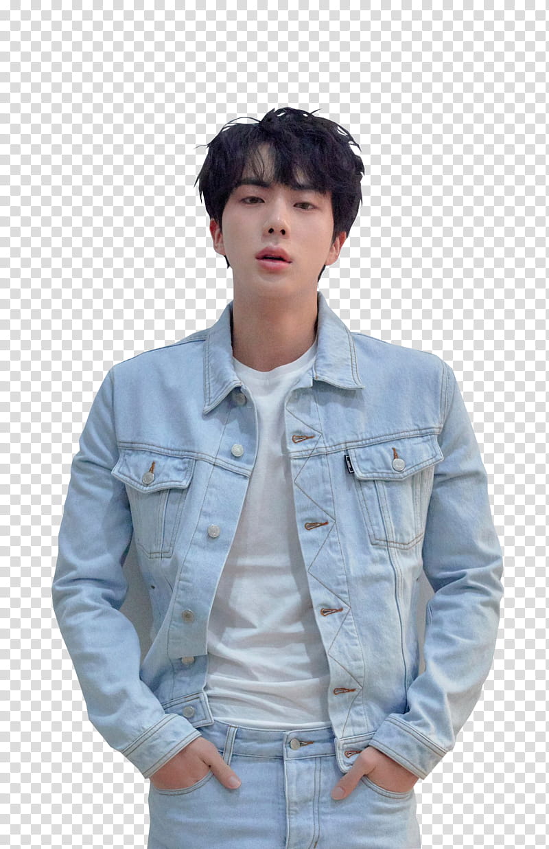 BTS LOVE YOURSELF TEAR , man wearing blue button-up jacket with hand on pants pocket transparent background PNG clipart