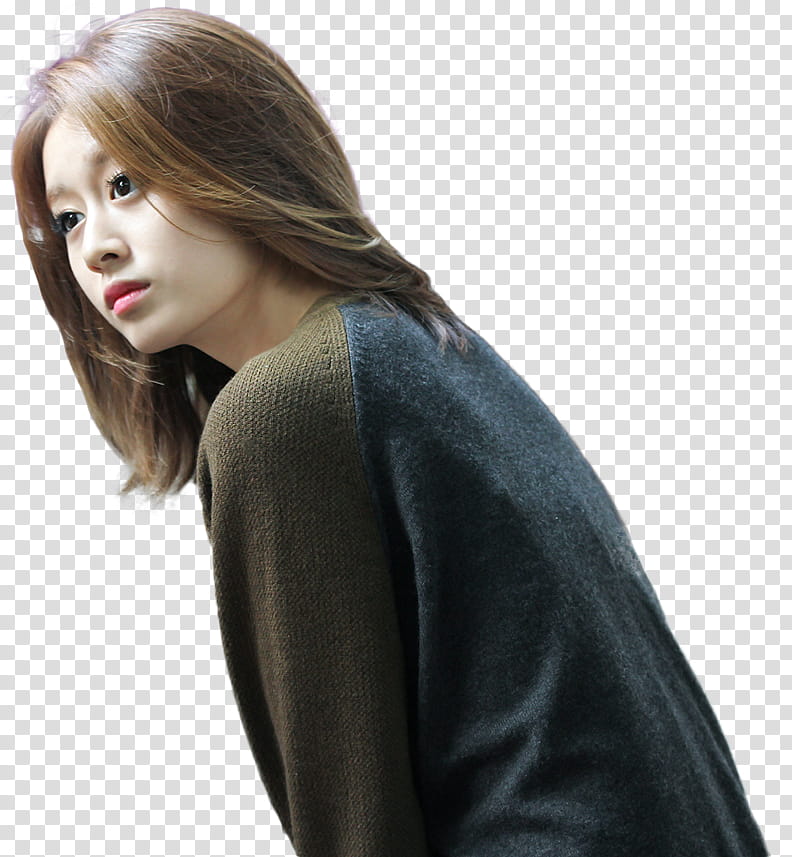 JiYeon s, female Korean star in gray long-sleeved top transparent background PNG clipart