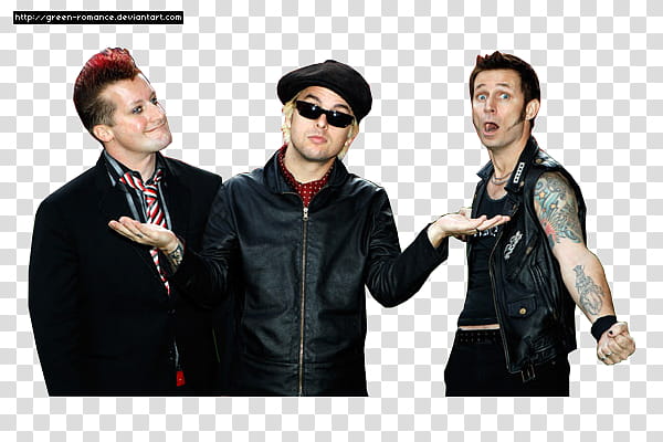 Green Day, three men wearing black tops transparent background PNG clipart