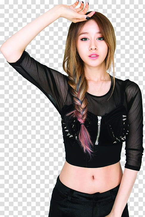 Jiyeon T Ara Render, woman in black crop-top holding her head transparent background PNG clipart