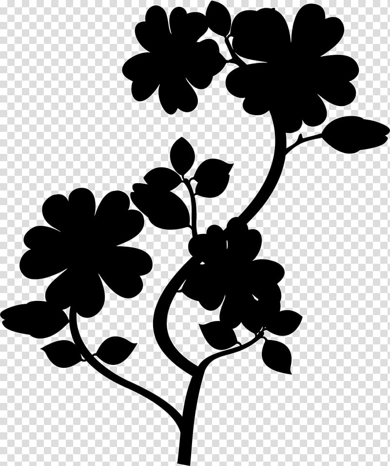 Floral Flower, Leaf, Plant Stem, Silhouette, Floral Design, Branching, Plants, Black M transparent background PNG clipart