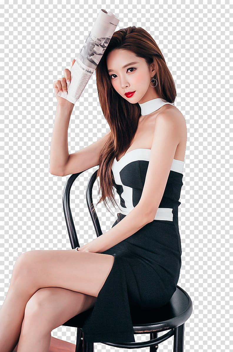 PARK SOO YEON, woman sitting on black chair transparent background PNG clipart