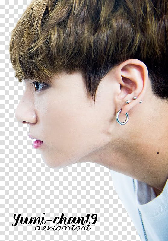 Jungkook, man wearing silver-colored earrings transparent background PNG clipart