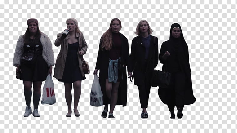 Skam, five women in coats transparent background PNG clipart