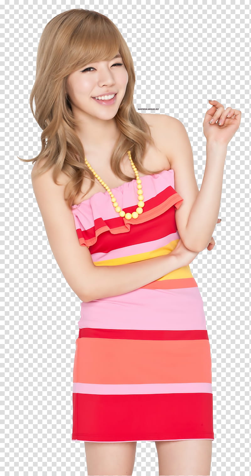 SNSD Sunny, woman wearing pink, red, and yellow striped while smiling transparent background PNG clipart