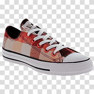, red, white, and orange checked lace-up shoe transparent background PNG clipart
