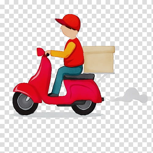 Watercolor, Paint, Wet Ink, Delivery, Restaurant, Customer Service, Scooter, Riding Toy transparent background PNG clipart