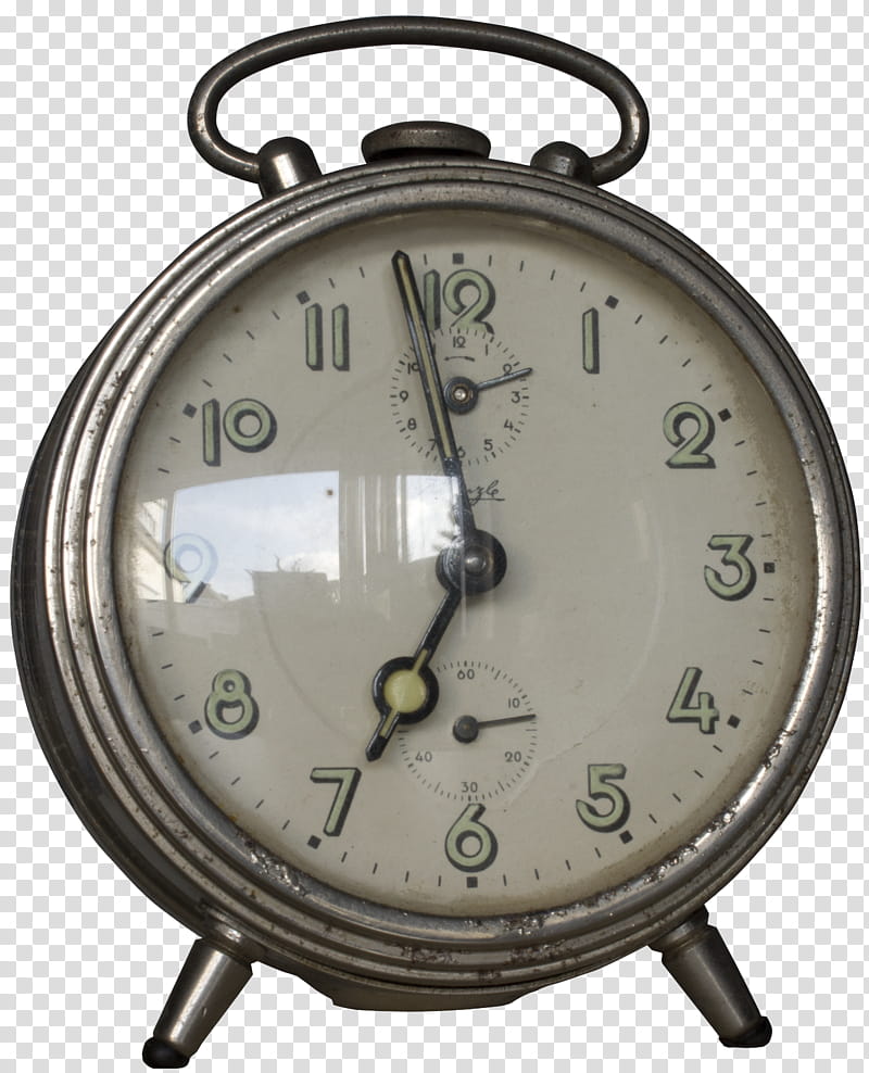 Old clock  HQ, round silver-colored analog alarm clock transparent background PNG clipart