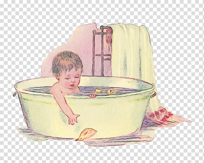bathtub pink child bathing baby products, Watercolor, Paint, Wet Ink, Baby Bathing, Toddler transparent background PNG clipart