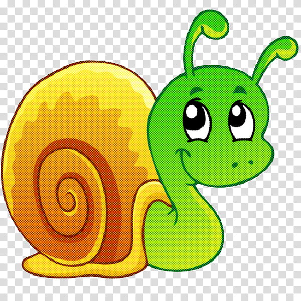 cartoon green yellow snail snails and slugs, Cartoon transparent background PNG clipart