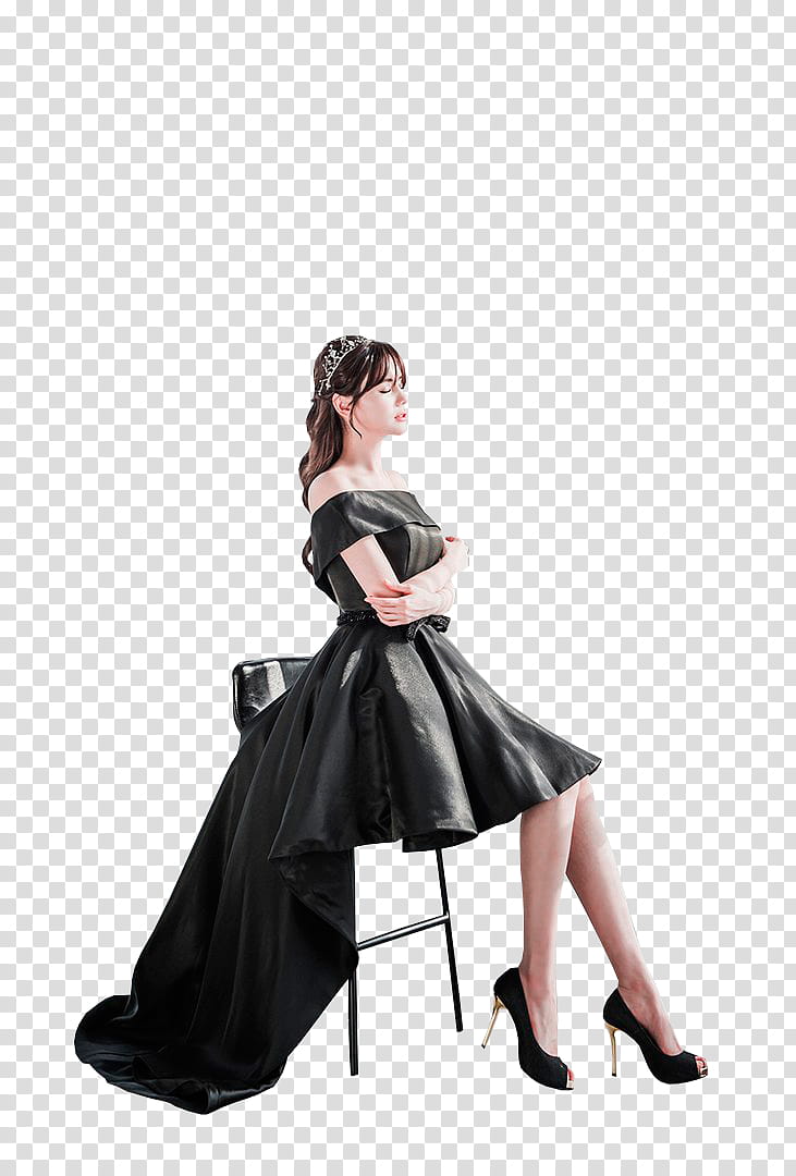 YEON SIL, women's black off-shoulder dress transparent background PNG clipart