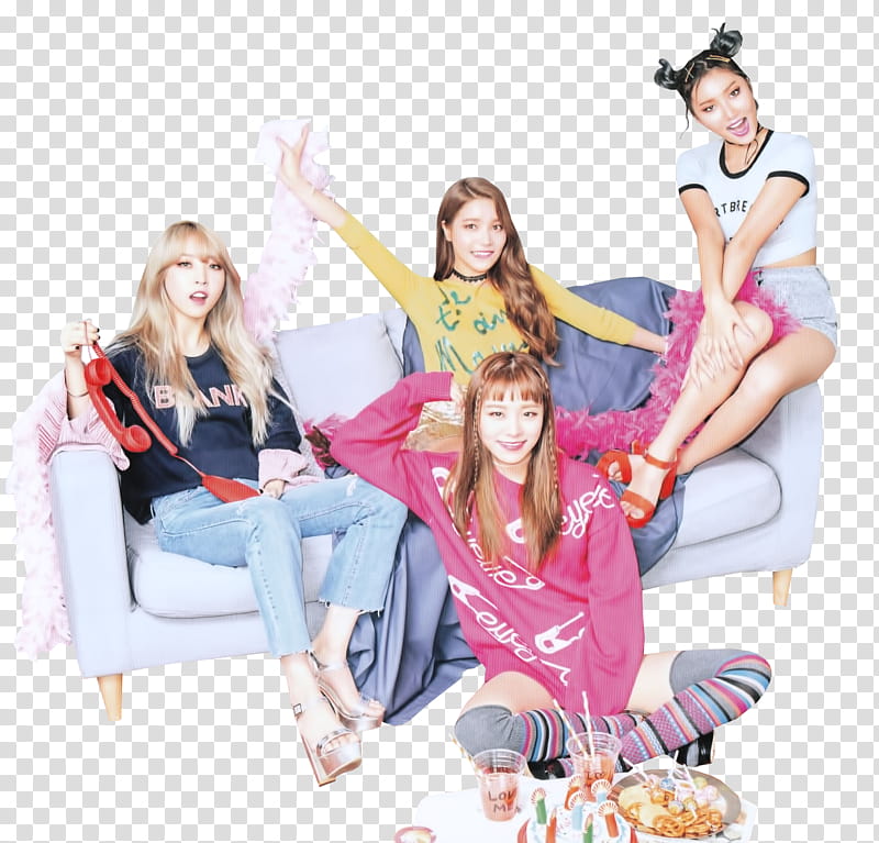 Mamamoo members sitting on gray sofa transparent background PNG clipart