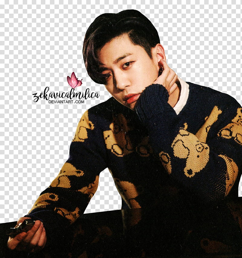 B A P Yongguk Noir, man wearing brown and black sweater transparent background PNG clipart
