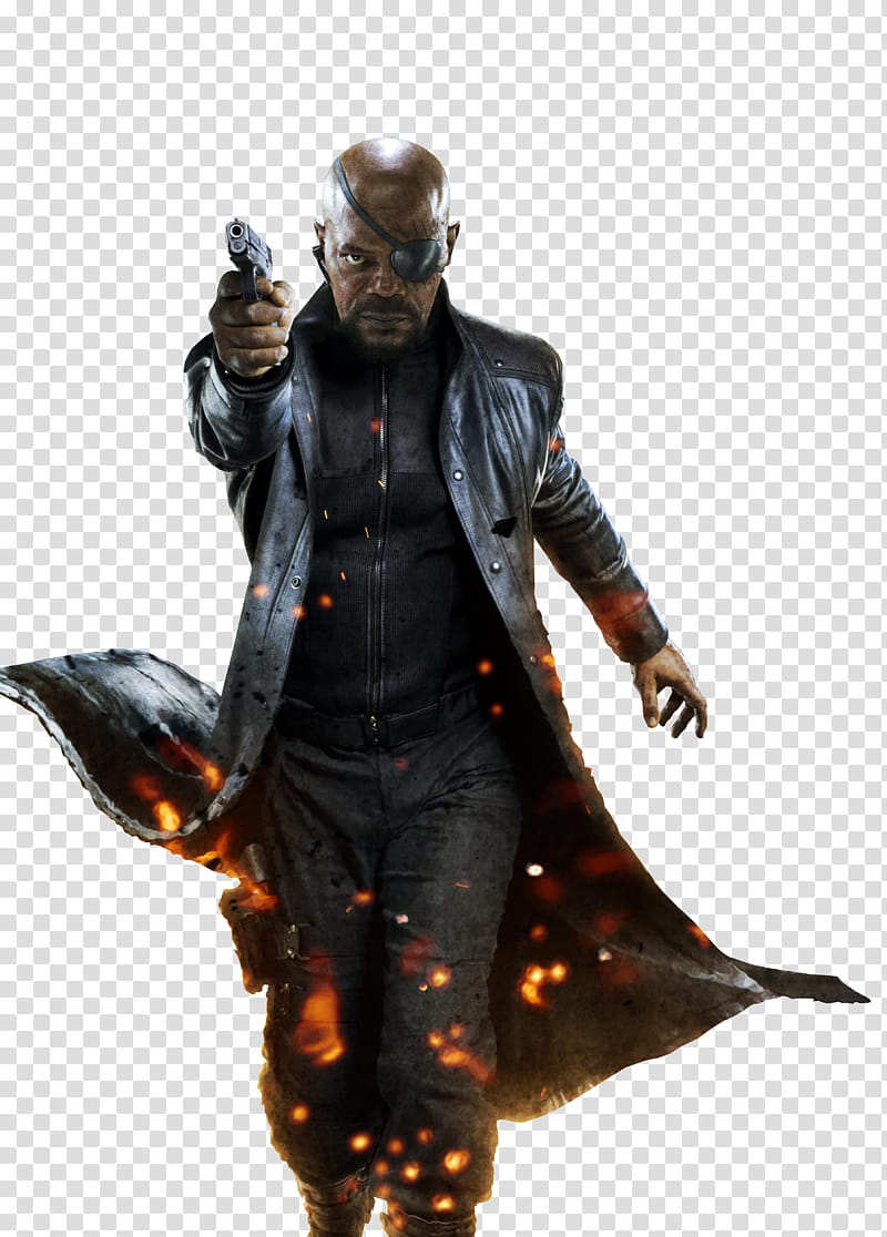 Avengers  Hq Yenilmezler  Hq, standing Samuel Jackson holding pistol transparent background PNG clipart