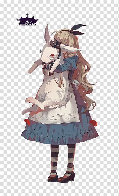 No. , brown-haired girl in blue and white dress carrying white rabbit anime character transparent background PNG clipart