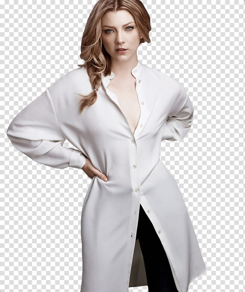 Natalie Dormer, woman wearing white long coat transparent background PNG clipart