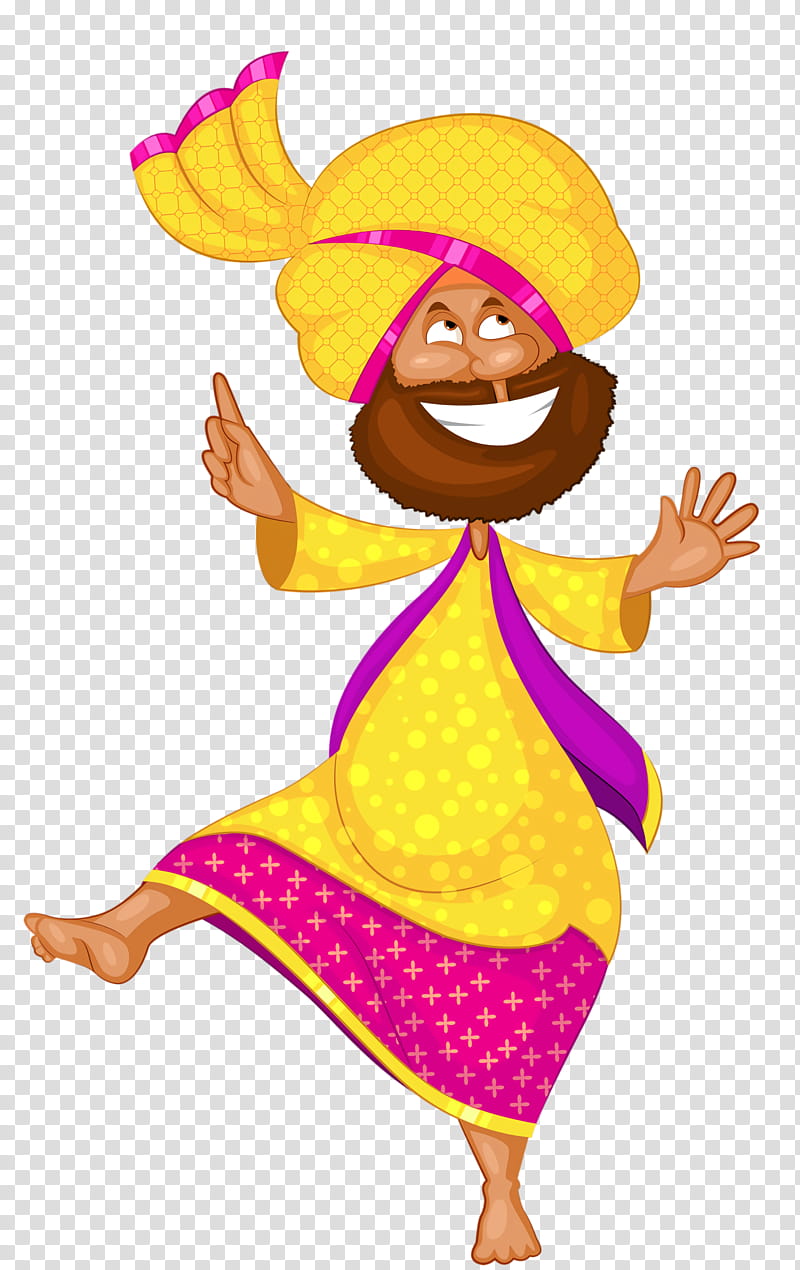 lohri dance, Cartoon, Yellow, Costume, Smile transparent background PNG clipart