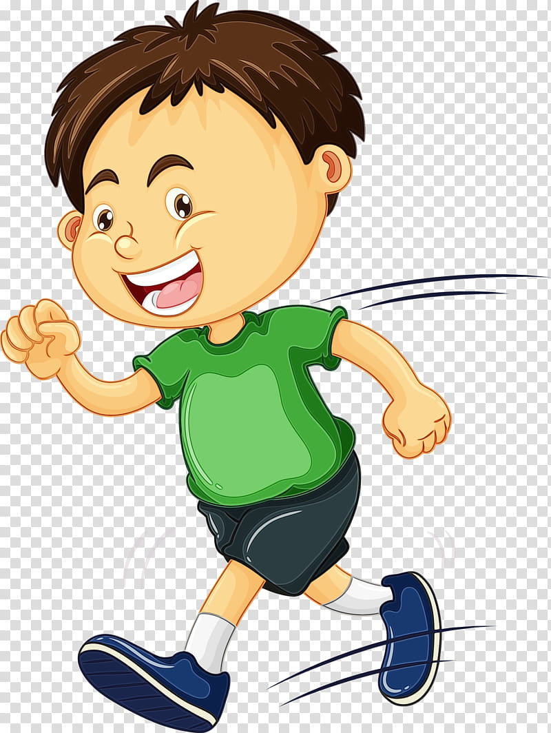 Cartoon playing sports play child finger, Running Boy, Watercolor ...