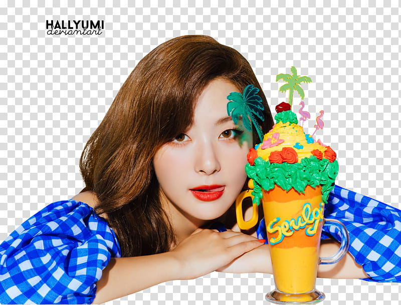 Seulgi Summer Magic, women's white and gingham off-shoulder top transparent background PNG clipart
