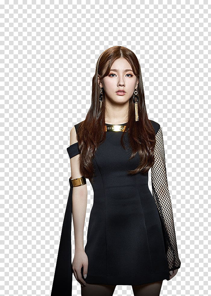 G IDLE HANN, female wearing black dress while standing transparent background PNG clipart