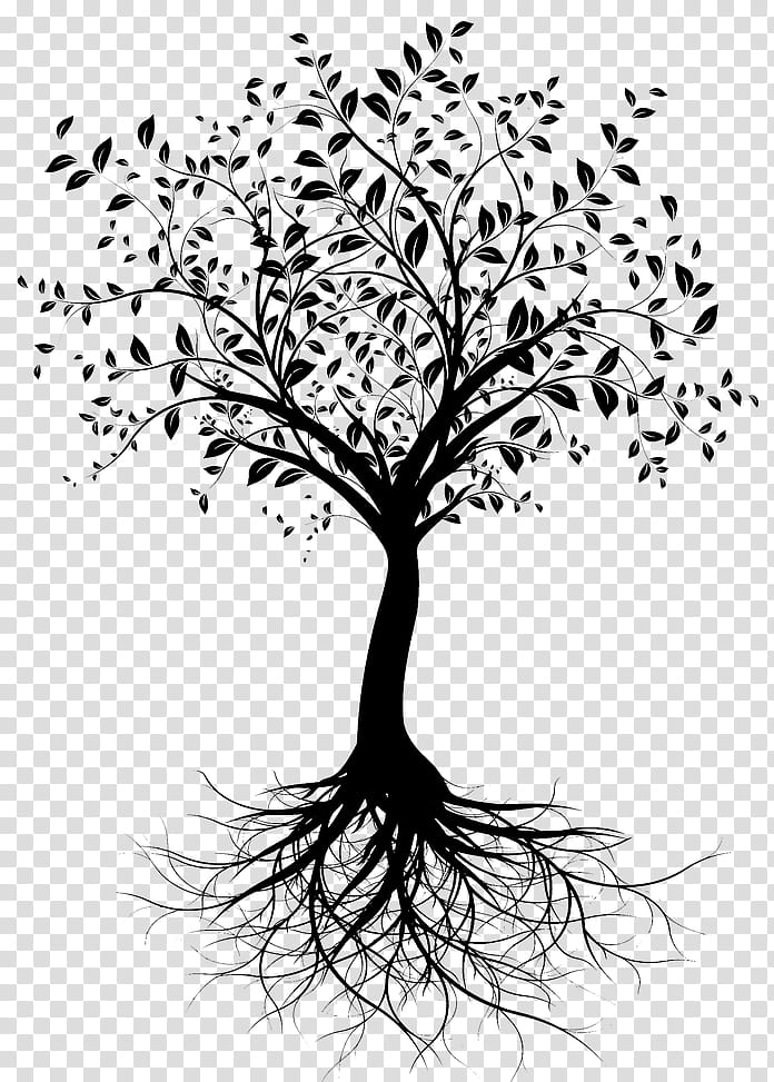 tree with roots illustration black and white
