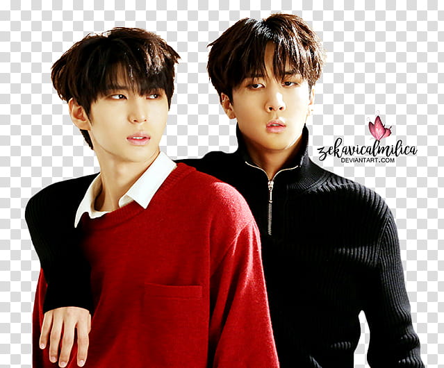 VIXX LR Ceci, two men wearing red and black sweaters transparent background PNG clipart
