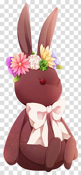 , brown bunny with floral headdress sticker transparent background PNG clipart