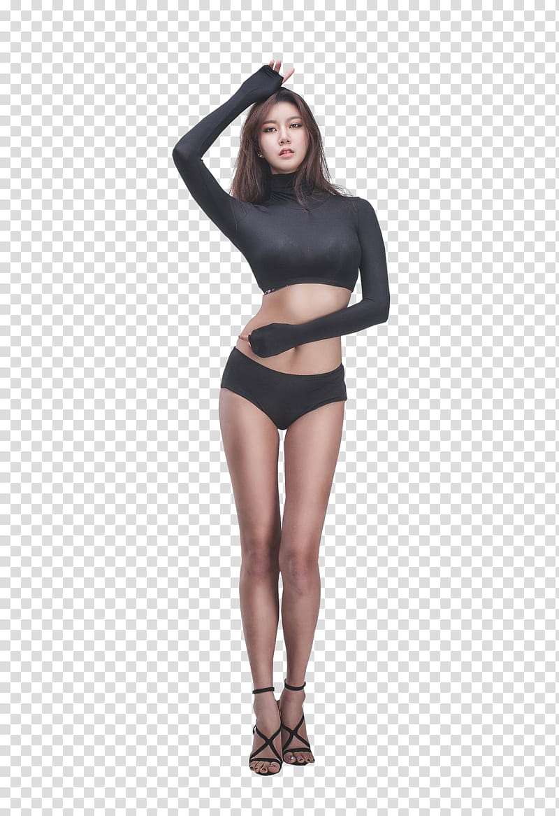 BAN JI HEE, woman wearing black long-sleeved top while posing transparent background PNG clipart