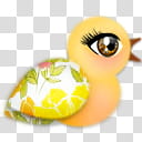 Lil cHick a Dees Icons,  cHick-a-Dee Peach (floral), yellow and green bird transparent background PNG clipart