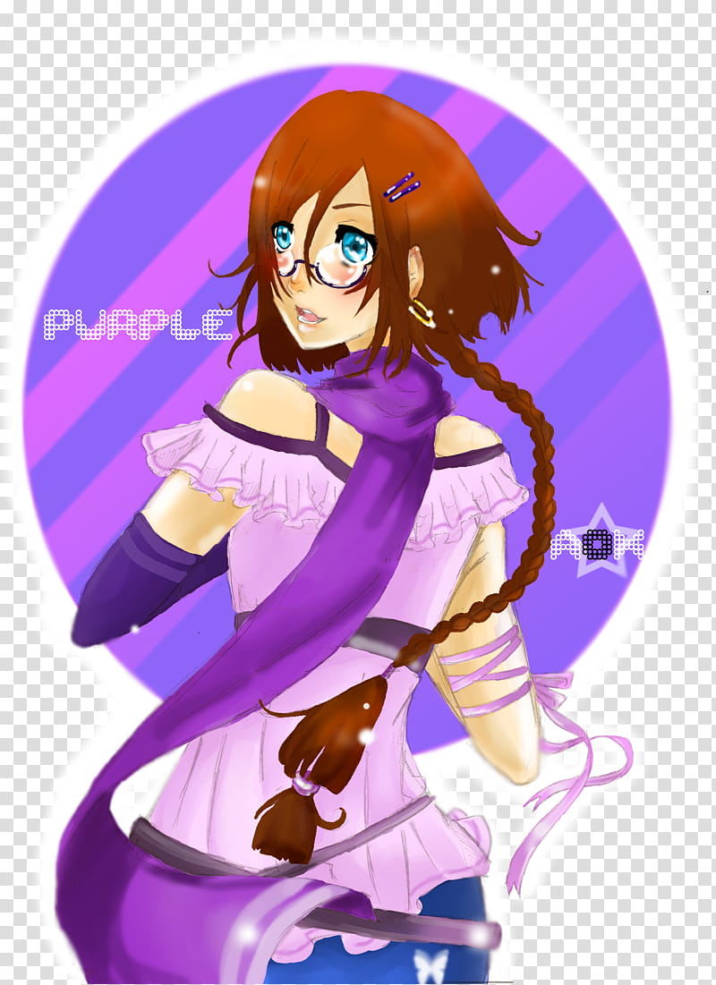 P U R P L E, brown haired female anime character transparent background PNG clipart