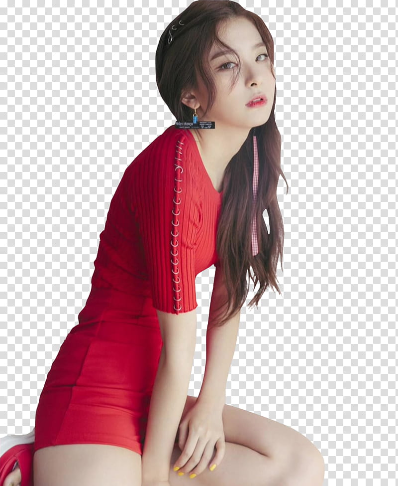 The Red Summer Red Velvet PT, woman in red dress posing transparent background PNG clipart