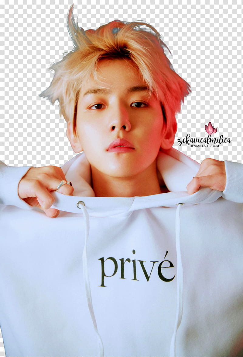 EXO Baekhyun Lined, man holding white white pullover hoodie transparent background PNG clipart