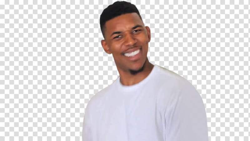 El Confundido En Memes Negro Confundido, man wearing white crew neck shirt while smiling transparent background PNG clipart
