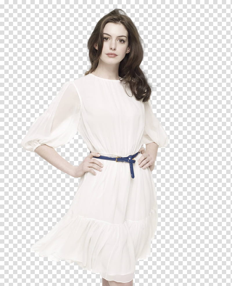 Anne Hathaway, woman in white /-sleeved dress transparent background PNG clipart