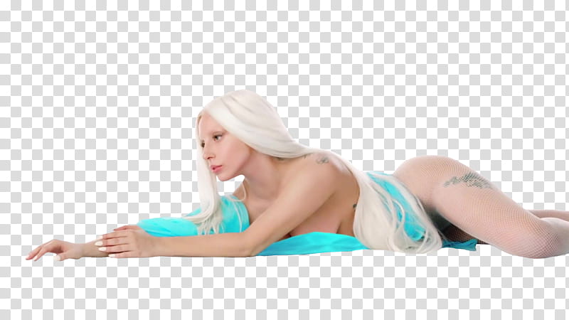 Lady Gaga GUY, naked blonde woman with teal blanket transparent background PNG clipart