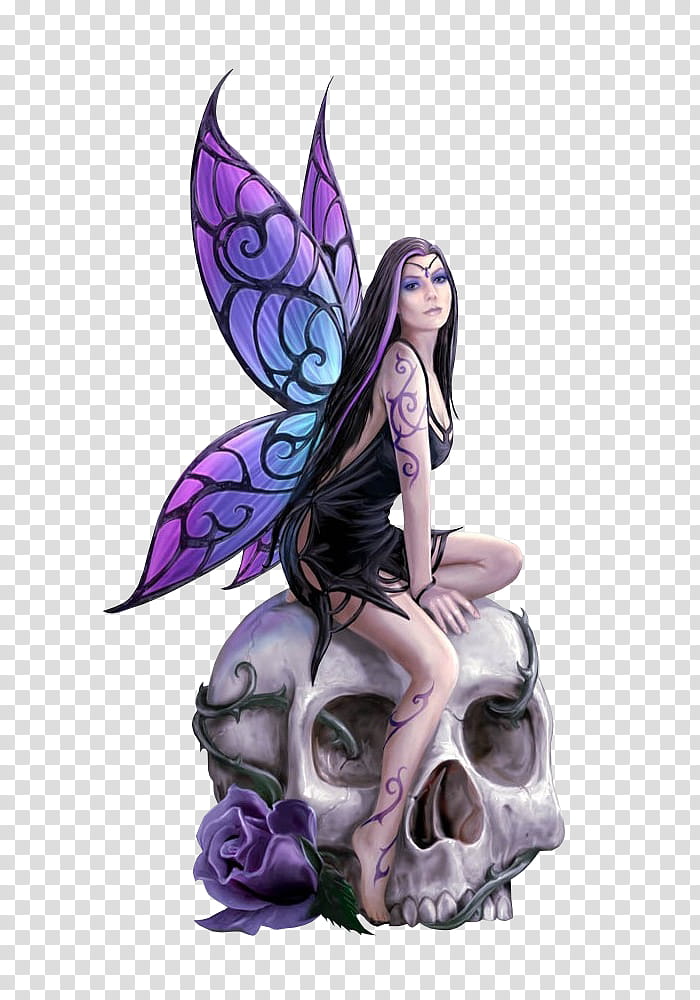 Fairies, purple fairy sitting on top of skull transparent background PNG clipart