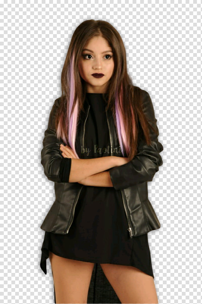 Itzitery Karol Sevilla, woman wearing black mini dress and black leather zip jacket transparent background PNG clipart