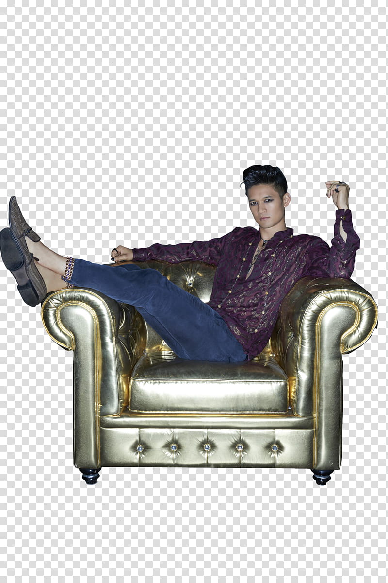 man sitting on gold leather sofa chair transparent background PNG clipart