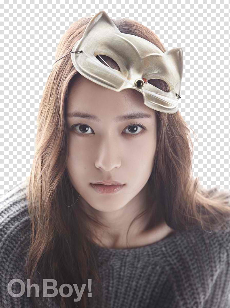 Krystal, Krystal Jung wearing gray cat mask and gray knit top transparent background PNG clipart