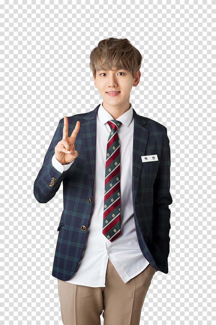 man in school uniform showing peace hand sign transparent background PNG clipart