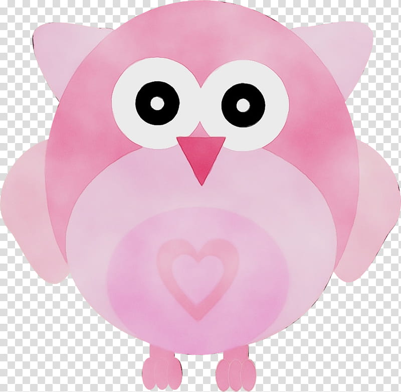 owl pink cartoon bird bird of prey, Watercolor, Paint, Wet Ink, Snout, Heart transparent background PNG clipart