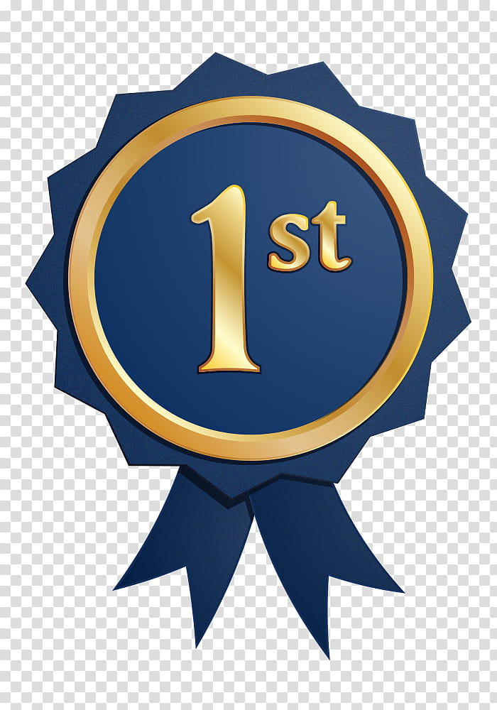Free badge st place, round blue and gold st ribbon art transparent background PNG clipart