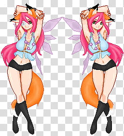 Anyushka pixeling practice, pink-haired woman in blue crop top anime character transparent background PNG clipart