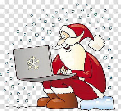 Navidad, Santa Claus sitting and using laptop illustration transparent background PNG clipart
