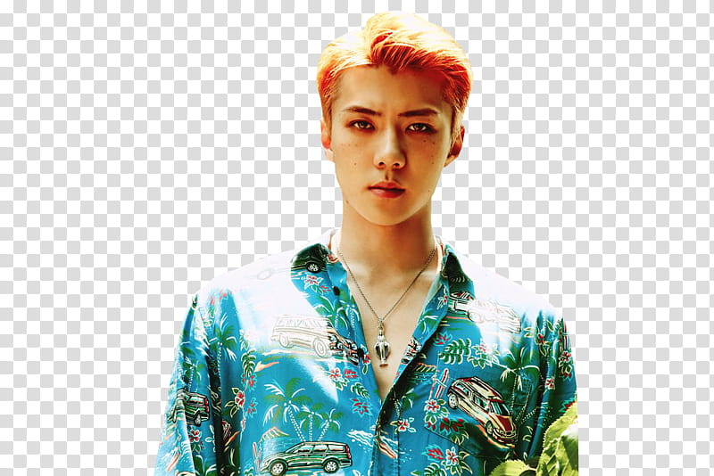 SEHUN EXO THE WAR KO KO BOP , men's blue and green button-down shirt transparent background PNG clipart