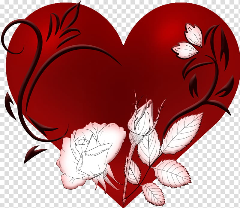 Valentine hearts , red and white floral heart transparent background PNG clipart